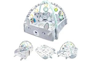 LADANAS Tapis d'Éveil Bébé - 5-in-1 Activity Play Gym & Ball Pit - Tapis d'Éveil pour Bébé avec Parc - Tapis de jeu avec arche- Jouets Amovibles - IDÉAL CADEAU BÉBÉ 0m+