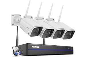 ANNKE 5MP Kit de Surveillance sans Fil, 10CH 5MP NVR avec 4 Caméras de Surveillance WiFi, Détection Humaine Intelligente, Audio Bidirectionnel, Vision Nocturne, Étanche IP67, Disque Dur 1To