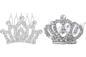 BINZHIYUAN 2 Pcs Kids Princess Crown Rhinestone Tiara Hair Comb Crystal Hair Clip Mini Hair Decorations for Girls Teens Toddlers Silver