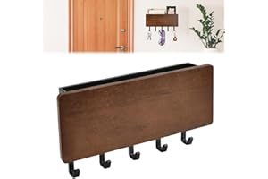 CAREDGO Schlüsselbrett Ohne Bohren SchlüsselboardHolzSchlüsselhalterModernSchlüsselablageWandSchlüsselleisteBraunWandorganizerSchlüsselbrettmitAblageund5HakenfürEingangFlurKücheBüro