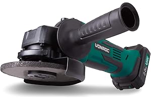 VONROC Amoladora angular inalámbrica de 115mm, VPower 20V – juego completo con 2.0Ah batería, cargador rápido, mango lateral y estuche de almacenamiento