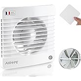 Airope, Timer &amp; Humidity Sensor 100 mm, Air Bath Extractor Fan, Silent with Anti-Return Valve + Integrated Mosquito Net, 7 W,