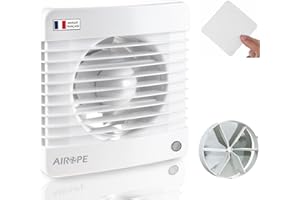 Airope Wentylator wyciągowy, osłona 125 mm z tylną przesłoną + siatka przeciw owadom, niski poziom hałasu dB(A) 31 i niski wat 9,1 W, ściana/sufit do łazienki, kuchni, toalety, 5 lat