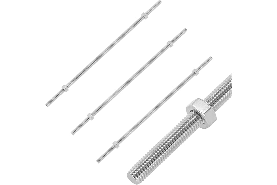 4 PCS Full Threaded Rods with 8 Hex Nuts, 304 Stainless Steel Threaded Rod Bolt and Nut Kit (M6 x 250mm)