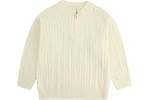 KISLOVE Boys Girls Quarter Zip Sweater Crew Neck Cotton Knitted Long Sleeve Pullover Kids Warm Jumpers Knitwear Age 2-10 Years