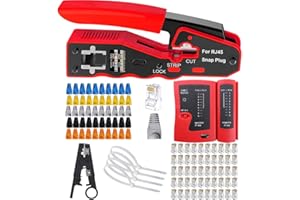 MAYLINEE-TECH MAYLINEE RJ45/CAT5/CAT6 Herramienta de cable de Crimpador de red, profesional de Mantenimiento de Computadora, Pasante RJ45 LAN Probador de cables de red 50 Conectores, alicates de(Azul)