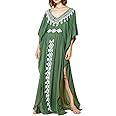 YouKD Zomer Katoen Geborduurd Bloemen Losse Caftan Boho Strand Bikini Cover-up Jurk Plus Size Gewaad voor Vrouwen