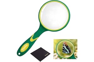 UNCLE PAUL Magnifying Glass 4X-5X Large Handheld Magnifier with Cleaning Cloth - 75mm Thickened Lens Frame Non-Slip Soft Rubber Handle for Seniors Reading Kids Observation Classroom Science Tool Green OS04