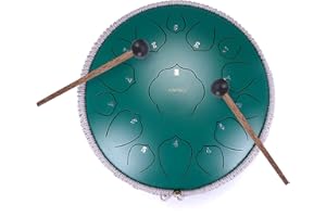 MIRIO Zungentrommel 14 Zoll 15 Töne, Steel Tongue Drum, Stahlzungentrommel C-Dur mit Trommelschlägeln,Tragetasche-Grün