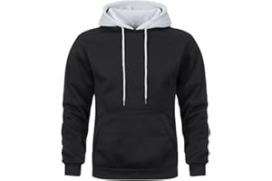comefohome Hoodies for Men UK Pullover Color Block Fleece Sweatshirts Long Sleeve Drawstring Casual Designer Hoody Tops with Pockets