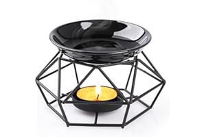 Bighan Bruciatore di Oli Essenziali in Metallo Diffusore per Bruciatore di Cera, Brucia Essenze Ceramica Diffusore di Diffusore di Oli Essenziali per Casa Camera da Letto di Casa, diamante (Nero 2)
