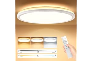 ‎TAIPOW 24W 2642LM Led Deckenleuchte Flach mit Fernbedienung & Hintergrundbeleuchtung, Dimmbar 3000K-6500K Deckenlampe Led Rund, Ultra Dünn 30CM Lampe für Schlafzimmer Küche Flur Balkon Büro Badezimmer