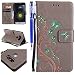 Produktbild EUWLY Schmetterling Schutzhülle für [LG G5] Blumen Prägung Glitzer Brieftasche Hülle Leder Tasche Flip Handyhülle mit Standfunktion und Magnetverschluss, LG G5 Schön Bookstyle Butterfly Flip Hülle Case Strap Lanyard Wallet Cover Kartenfach Ledertasche Leder-Mappen-Karten-Slot-Abdeckung für LG G5 + Blau Eingabestift Stylus Touch Pen-Grau