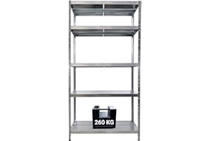 GRIMA Scaffale Metallo Zincato 5 ripiani - 100x40x195 cm (260 kg per ripiano, totale 1300Kg) scaffali in metallo per garage pesi, scaffalature, scaffale professionale in metallo, Sistema ad incastro