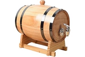 Gralara Barril Decorativo de Roble 1L 1.5L 3L con Soporte y Grifo - Tonel Vintage para Almacenar Vino y Cerveza - Decoración de Bar Restaurante Hogar, 1.5L