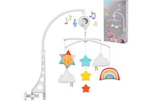 Baby Mobile per Culle con Musica, MOOKLIN ROAM Giostrina Sonaglio Rotante a 360 Gradi, Campana da Comodino con Musica Arcobaleno per Neonati e Bambini