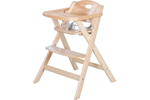 roba Chaise Haute Pliable en Bois Fold Up Smart - Chaise d'Alimentation peu Encombrante + Plateau Repas Détachable - Supporte 15 kg - Bois Naturel