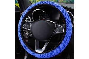 LMYDIDO Car Steering Wheel Cover, Anti-slip Breathable Microfiber Ice Silk Steering Wheel Cover Universal Size M 37-38cm/14.5-15inch, Sports Elastic Band without Inner Ring (Blue)