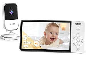 GHB Babyphone mit Kamera 5 Zoll HD IPS Bildschirm 720P 5000 mAh VOX-Energiesparmodus 4-Fach-Zoom Nachtsicht Zwei-Wege-Audio Temperatursensor