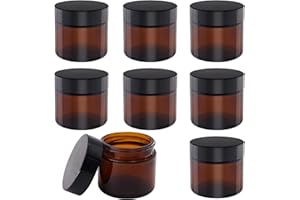 TOKSEO 8 Pièces Verre Ambré Boîte Vide, 60 ml Pots de Pommade Pots de Crème à Remplir, Pot en Verre Brun avec Couvercle et Liner Ppour Crèmes Cosmétiques Lotions Huiles Essentielles