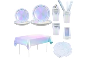 Party Vaisselle, Vexillic 121 Pièces Vaisselles Anniversaire avec Assiette Dîner Papier Paille Assiettes Tasses Serviettes Nappe de Table Décorations Anniversaire pour 24 Invités