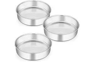 Homikit 8 Inch Round Cake Tin Set of 3, Stainless Steel Cake Mold Layer Cake Tins for Baking, Christmas Birthday Wedding Cake Pan Bakeware Set, Healthy & Mirror Finished & Dishwasher Safe