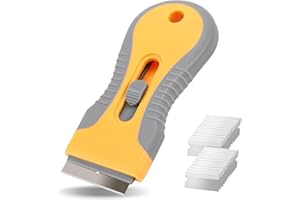 ASHYLE Non Scratch Cleaning Scraper Tool with 10 Metal and 5 Plastic Blades, Multi-Surface Cleaner for Glass, Window, Ceramic Cooktops, Ovens, Stoves, Cars, Ceramic hob, Microwave, Sticky Stuff etc. Yellow
