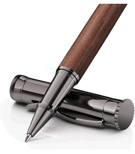 Elegante balpen met draaimechanisme, donkere houten schacht van 100% FSC-gecertificeerd hout en Gunmetal-messing, hoogwaardige blauwschrijvende grote vulling, premium cadeau & kantooraccessoire