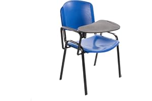 Notek Srl Stock di 6 Sedie Impilabili in Plastica Dura con Ribaltina scrittoio per Sala Conferenze e Aula Formazione (Blu)