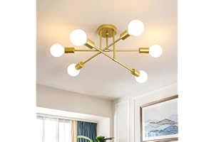 Dorlink Sputnik Ceiling Light, 6-Light Gold Adjustable Modern Ceiling Lamp, E27 Mid Century Metal Lights Fittings Ceilings for Living Room, Dining Room, Kitchen, Bedroom