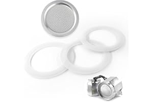 DEVANTIA 6 Tassen Dichtung und Filter für Kaffeekannen - 3 Stück Dichtungsring für Kaffeekannen, mit 1 Stück Aluminium Sieb (3 Silikon-Dichtungen, 1 Aluminium-Sieb)