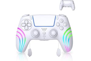 AriKroii Wireless Controller for PS-5 Pro/PS-5/PS-5 Slim, PS5/PC Drahtlos Controller mit Turbo-Dauerfeuer/Makrofunktion/Duale Vibrations-Gyrosensorfunktion//6-Achsen-Gyrosensorfunktion (White)