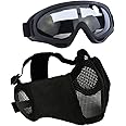 AOUTACC Airsoft Protective Gear Set, Half Face Mesh Mask with Ear Protection and Tactical Goggles for Adult Men Women BBS Paintball Shooting CS Survival Games Cosplay