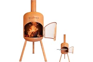 BonFeu BonBono Rouille - Brasero pour Jardin - Braser avec Barbecue Grill - Brazeros Exterieur - 45x45x165 cm