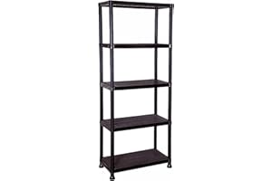 STORM TRADING GROUP Storage Shelving Unit 4 Tier & 5 Tier Racking Plastic for Home Living Room Garage - Extra Large Lightweight, Compact Shelves (1, 5 Tier)