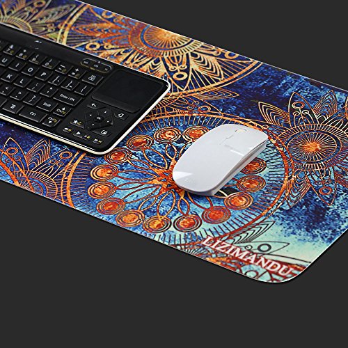 Lizimandu XXL Gaming Mauspad,Wasserdicht Control Gaming und Office Extended Mouse Pad, Abmessung 800x300x2mm,Rubber Base mit Anti-Rutsch-Funktion für Computer Schreibtisch Briefpapier Zubehör Mause Pads 31.5“×11.8“(Blaue Blume/Blue Flower) - 5