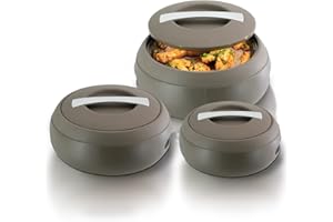 Jaypee Insulated Casserole Dishes | Serving Dishes With Lid | Stainless Steel Inner | Keep Food Warm | Thermal Food Container | Hot Pot | Set of 3-2L, 3L, 5L -By Nyra (Brown)