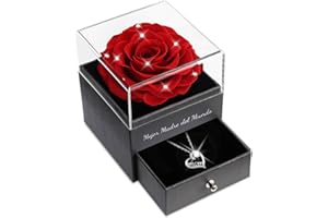 Sunia Regalos Originales para Madres, Rosa Eterna con Collar Plata de Ley 925, Mejor Madre del Mundo, Rosa Eterna Natural Preservada Regalos para Madres, Regalo Mama Cumpleaños Navidad Dia de la Madre