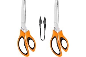 KUONIIY Forbici dentellate (2 pezzi, con bordi seghettati e smerlati) con una cesoia a zig zag con manico comodo, per tagliare tessuti, arancioneblack