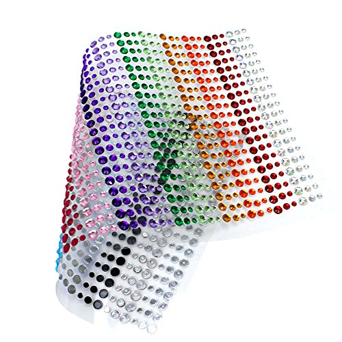 JUSLIN 900 Stück 3mm 4mm 5mm bunte Strasssteine Strass Aufkleber, 1 Stück gebogen Pinzette als Geschenk - 3