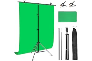 PULUZ Kit de toile de fond d'écran vert avec support, support d'écran vert portable en forme de T avec sac de transport pour streaming vidéo et séance photo