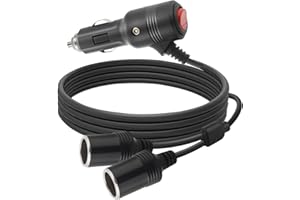 FUNYORD Rozdzielacz zapalniczki samochodowej, wtyczka 12 V i gniazdo przedłużacz z przełącznikiem, 1 do 2 gniazda zapalniczki samochodowej do 12 V/24 V przyczep kempingowych, samochodów ciężarowych