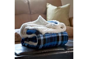 Lavish Home Vändbar rutig fleece 127 x 152 cm maskintvättbar sherpa överkast – mysig filt för soffa, stol eller säng (blå), p