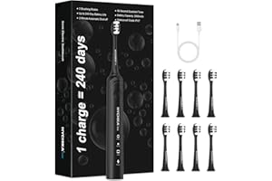 HYCHIKA BETTER TOOLS FOR BETTER LIFE 240 dni czasu pracy baterii, elektryczna szczoteczka do zębów dla dorosłych, 8 wymiennych głowic, ładowalna szczoteczka do zębów, 3 tryby, timer 2-minutowy, wodoszczelność IPX7, prezent dla rodziny
