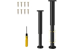 NCRGB 2PCS Patas Pies Ajustables Pata de MeAjustable,Regulables con 16 Kit Destornillador y Tornillos,para Armarios Mesillas de Noche Camas Escritorios Cómoda Estantería (Negro, 40-70 cm)