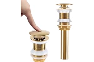 Ksrnsne Bonde D'éVier sans Trop-Plein Salle de Bain Popup Drain Assembly Bouchon Lavabo Laiton Brossé pour Cuisines, Bain, Lavabo, Évier, Or