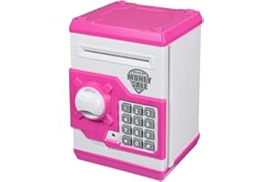 Qwifyu Piggy Bank for Boys Girls, 4 5 6 7 8 9 10 Year Old Girl Boy Birthday Gift Ideas, Electronic Password Money Saving Box ATM, Great Gift Safe Bank Toys for Kids (Pink White)