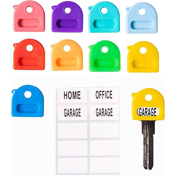 50 Coprichiavi In Silicone Colorati Con Etichette – Portachiavi Quadrati Per Identificare E Organizzare Chiavi Di Casa, Ufficio E Garage (10 Colori)