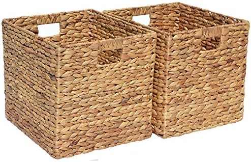 Set of 2 Square Water Hyacinth Storage Baskets 2 x W33 x D35 x H32cm/Gift Baskets