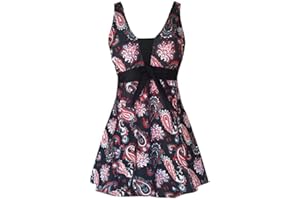 AMAGGIGO Women's Polka Dot One Piece Swimsuit Tummy Control Swimwear Swimdress with Skirt